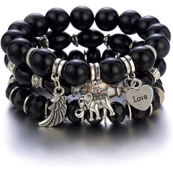Boho Elephant Beaded Bracelets Stackable Heart Love Charm Multilayer Bracelets - Picture 1 of 2
